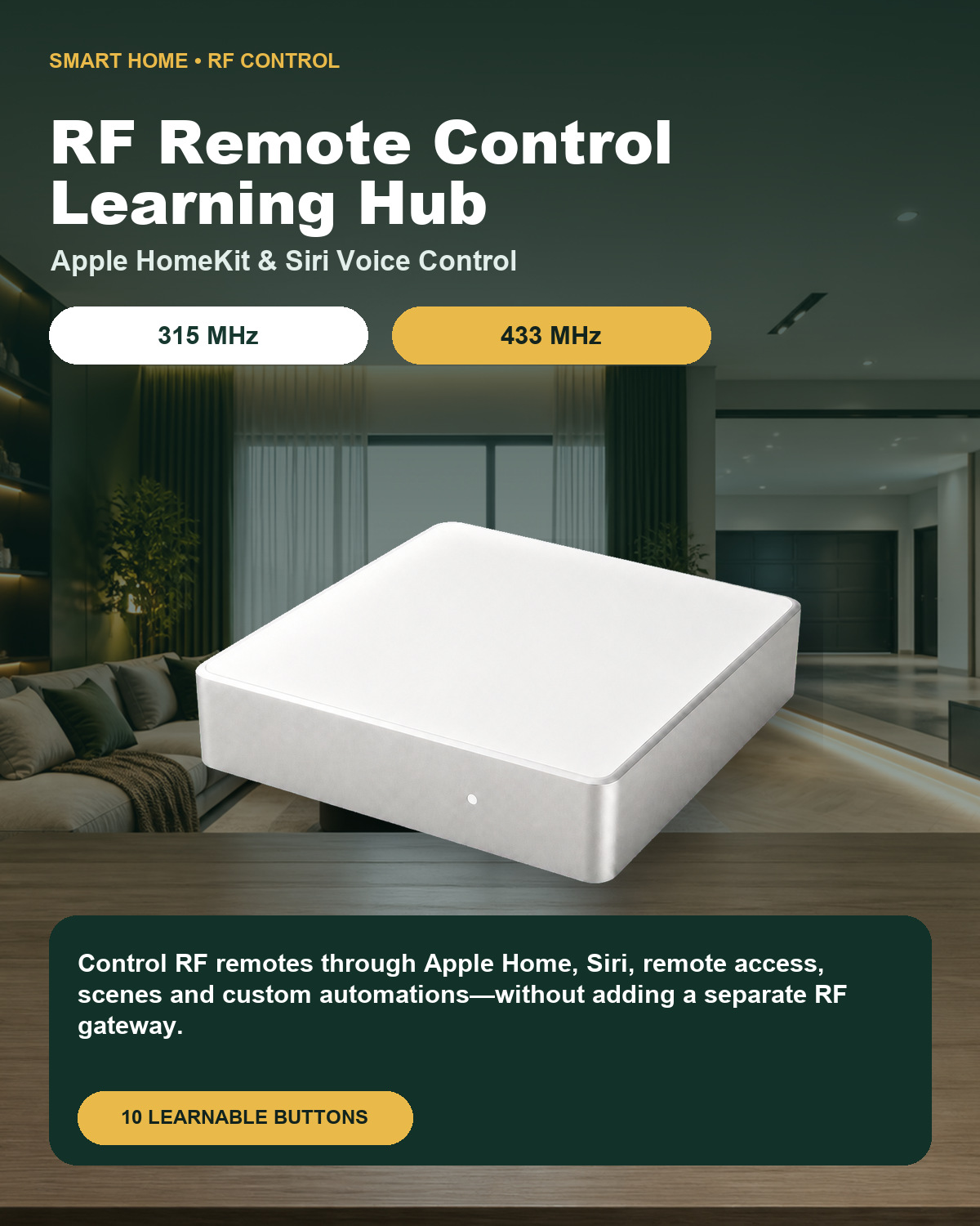 Smart Home Hub Samsung - 315/433MHz RF-Fernbedienungs-Lernhub, 10-Tasten-Smart-Home-Automatisierungscontroller, kompatibel mit Apple