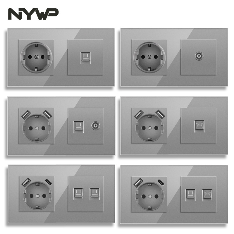 Smart Wall Socket - Nywp eu Standard Steckdose TV-Telefon, grau