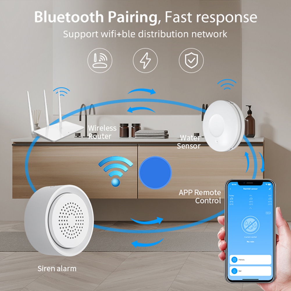 Smart Home Kits - PHILE-Home Automation WLAN-Wasserleck-Sensor mit Sirenenalarm-Kit, Tuya