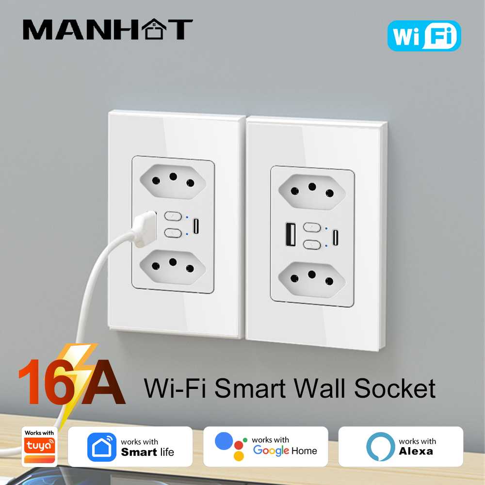 Smart Wall Socket - MANHOT WLAN-Smart-Steckdose für Brasilien mit USB-Typ-C-Anschluss,